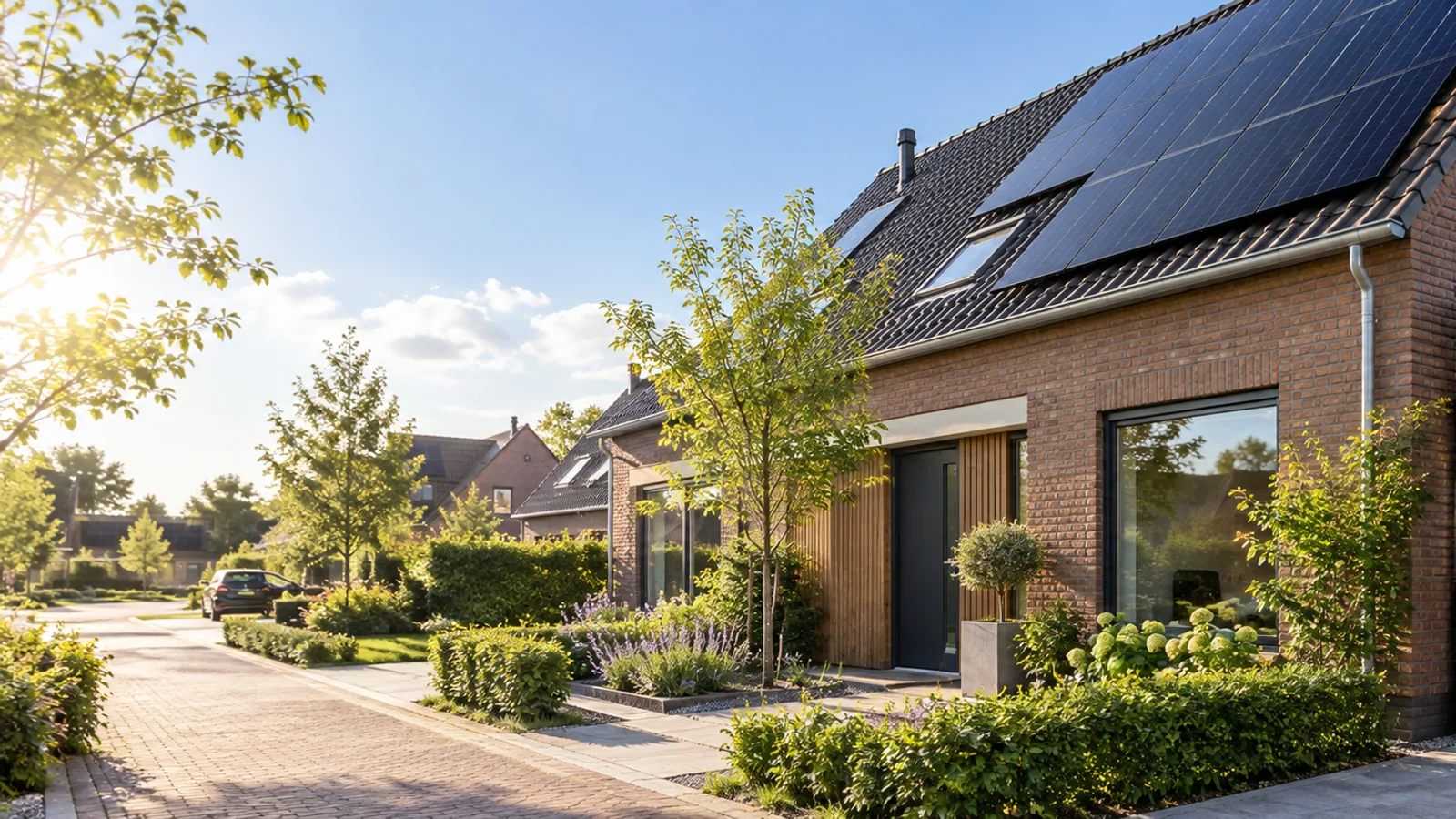 Energiezuinige Nederlandse woning met zonnepanelen en thuisbatterij
